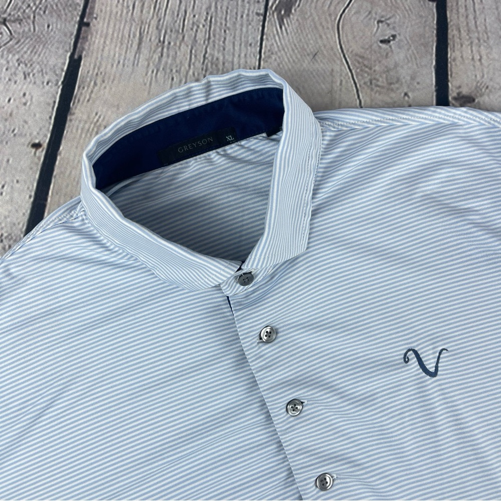 Greyson Golf Polo Shirt Mens XL Blue White Striped‎ Stretch Performance